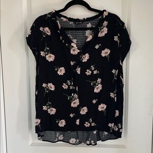 Buffalo David Bitton Black and Pink Floral Blouse